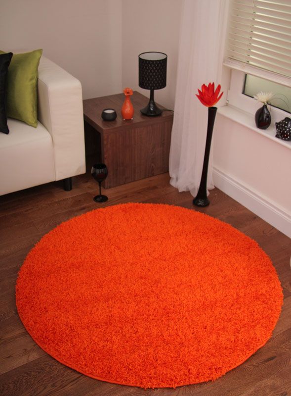 Large Round Thick Shag Pile Rugs Orange Tangerine Circle Round New Rug